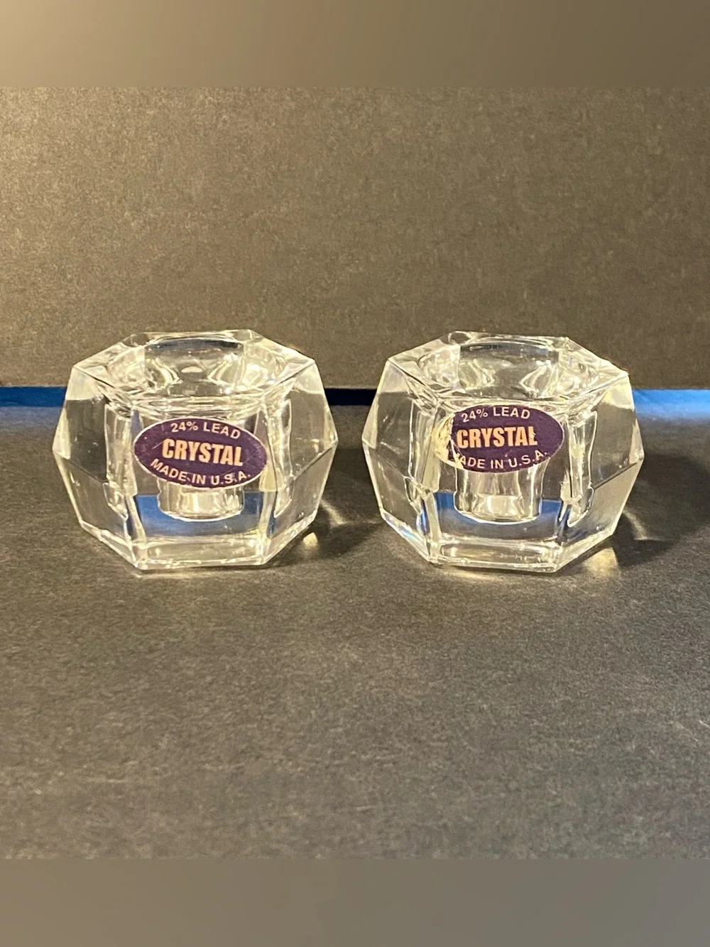 Beautiful Pair of Vintage 24% Lead Crystal Taper Candle Holders - Made in U.S.A.